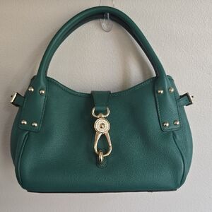 Dooney & Bourke Leaf Green Leather Shoulder Bag with Gold Accents